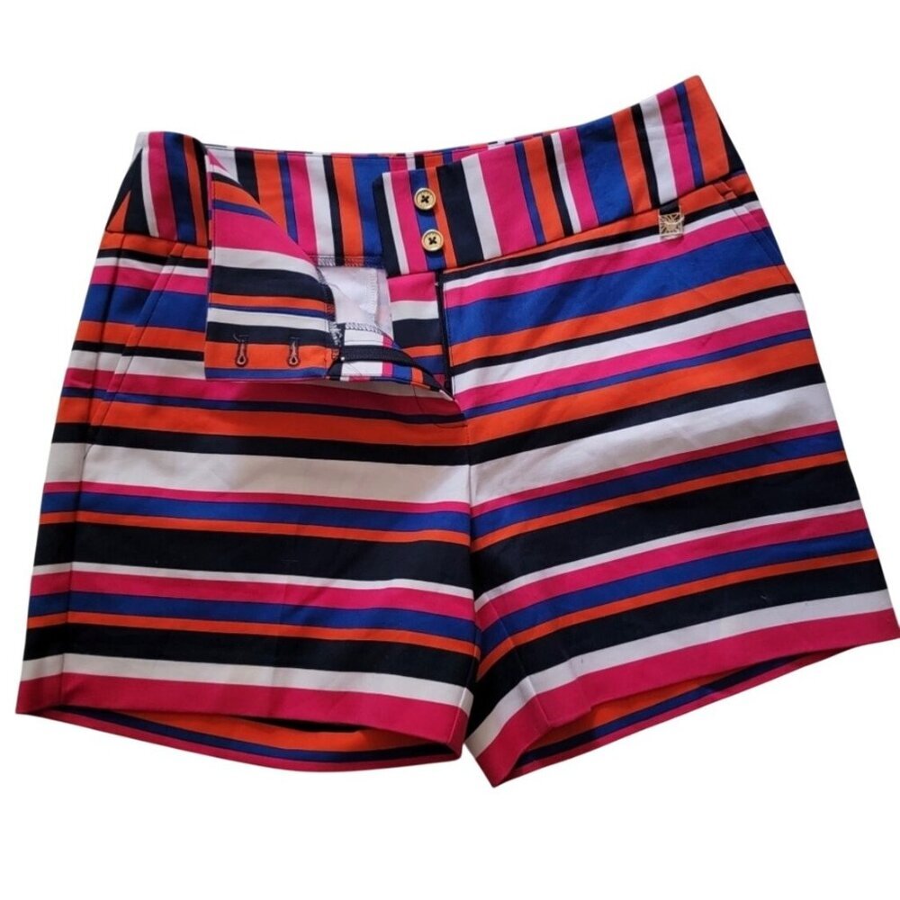 Anne Klein Poppy Combo Shorts Womens Striped Multicolor Cotton Stretch Shorts Si